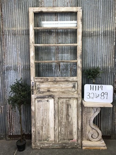 Antique French Single Door (32.5x89) 4 Pane Glass European Door H119