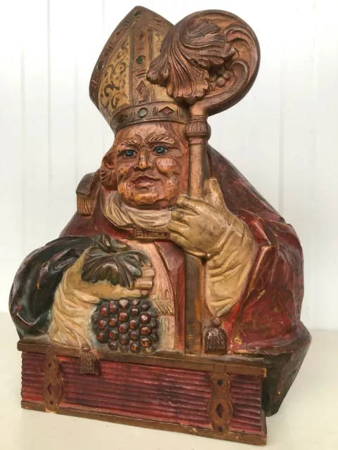 Stunning Gothic Revival bust of Saint Urban / Urbano Bisschop of Langres in wood