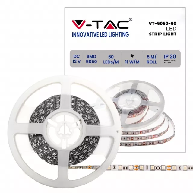 V-TAC VT-5050 Strip LED SMD5050 11W/m 5m striscia 60 LED/m colore Verde 12V IP20