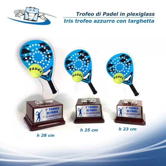 Trofei di Padel sagomati plexiglass azzurri anche con targhetta personalizzata 3