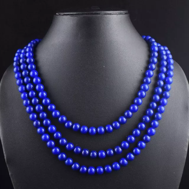 3 Strand 696.Cts Top Quality  Blue Sapphire Beaded Necklace Jewelry VK 08 E551