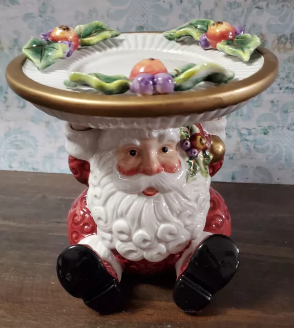 FITZ AND FLOYD Christmas Santa Pillar Candle Holder Candy Dish Ceramic Christmas