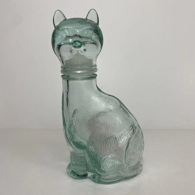 VINTAGE MCM ITALIAN Vetreria Etrusca Glass Cat Decanter 7” Aqua