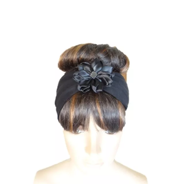 Black Headband. Handmade Hairband. Flower Head Wrap. Hair Wrap. Hair Covering.