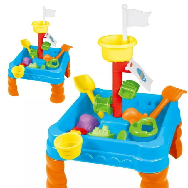 Children's Blue Sand & Water Play Table Sandpit With Accessories Toys 313