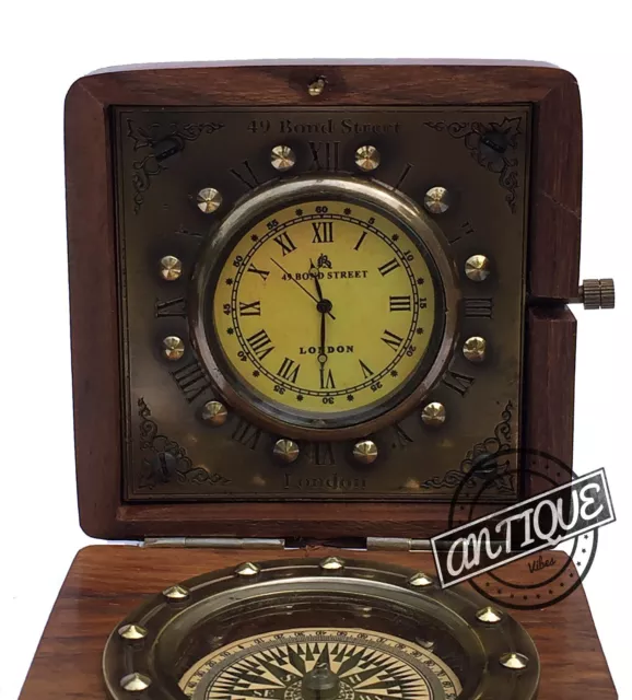Antik Uhr Taschenuhr Messing Kompass Marine Nautisch Schreibtisch Tisch Dekor