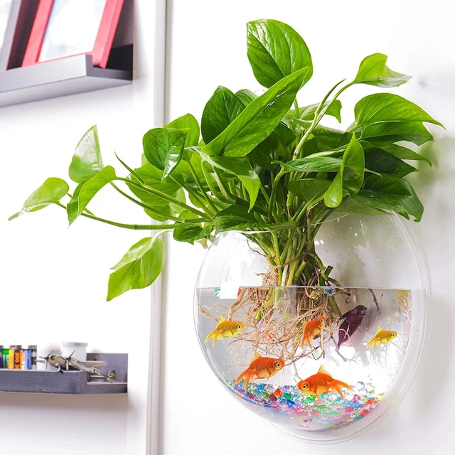 NEW! WALL MOUNTED FISH TANK - BETTA FISH BUBBLE AQUARIUM 9 inch