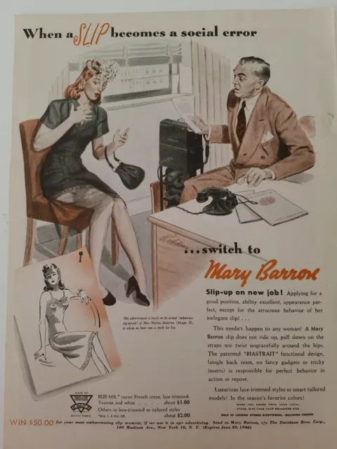 1946 Mary Barron slip becomes a social error vintage fashion lingerie ad