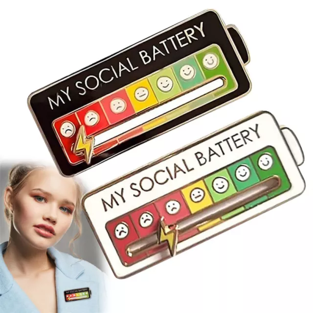 2PCS Brooch Pin My Social Battery Mood Funny Interactive Enamel Badge Lapel Pin 2