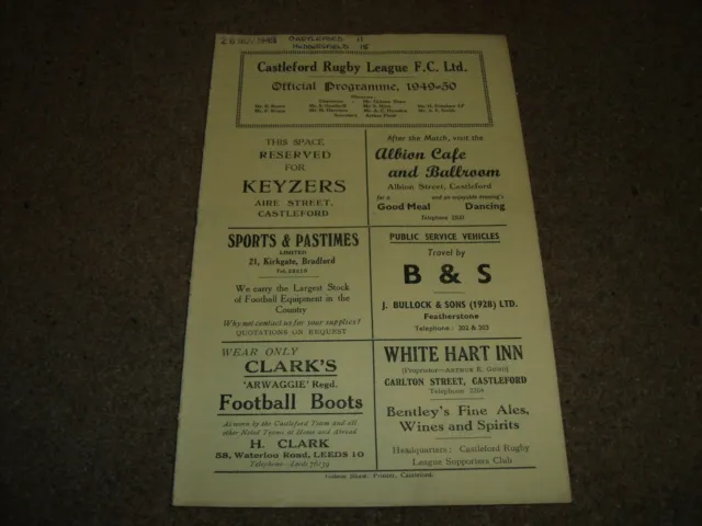 Vintage Rugby League Programme Castleford V Huddersfield 26Th November 1949
