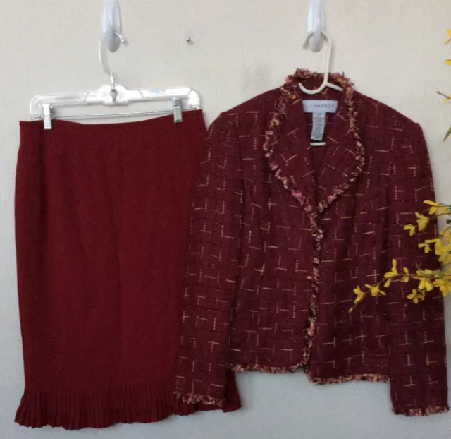 Sag Harbor/ Albert Nipon Mismatched Pink Tweed 2PC Skirt Suit Size 8/10 EUC