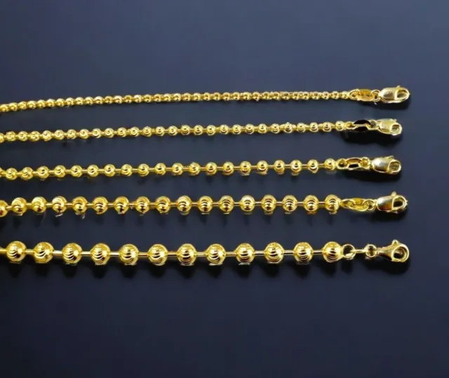 14K Yellow Gold 1.7mm-5mm Solid Round Ball Bead Chain Bracelet All Sizes Real