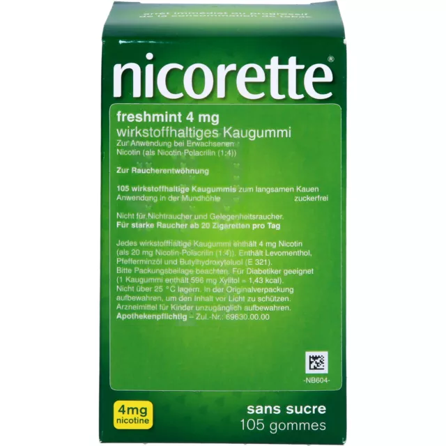 nicorette 4 mg freshmint wirkstoffhaltige Kaugummis, 105 St. Kaugummi 6680119