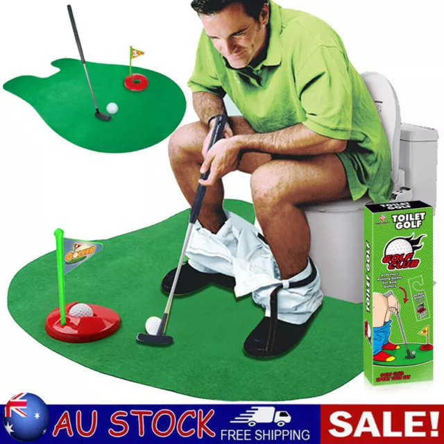 Toilet Mini Golf Mat Game With Putter Unusual Joke Prank Novelty Funny Gift Toy