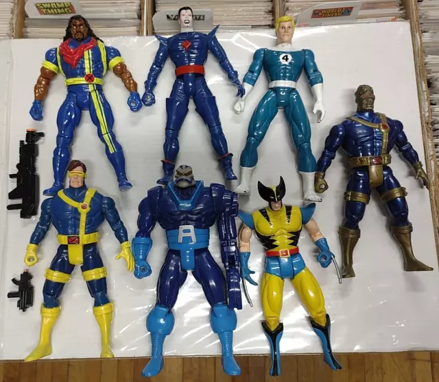 7 MARVEL 10" TOY BIZ FIGURE LOT 1990's vtg comic X-Men Wolverine APOCALYPSE guns