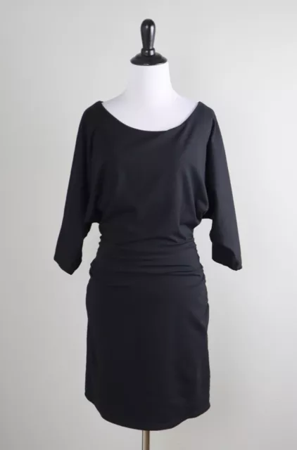 SUSANA MONACO $158 Stretch Solid Black Dolman Sleeve Ruched Dress Size Medium