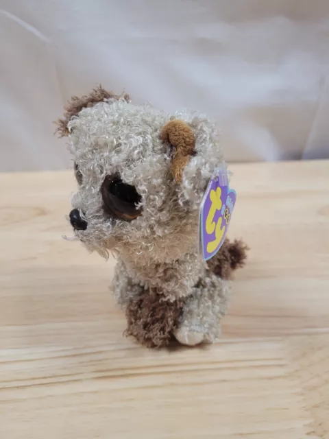 TY Beanie Boos Rootbeer Dog Plush Doll Curly Shaggy Spotted Brown Solid Eye Tags