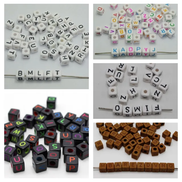 Craft DIY Assorted Alphabet Letter Acrylic Big Cube Pony Beads 8mm 10mm Kids