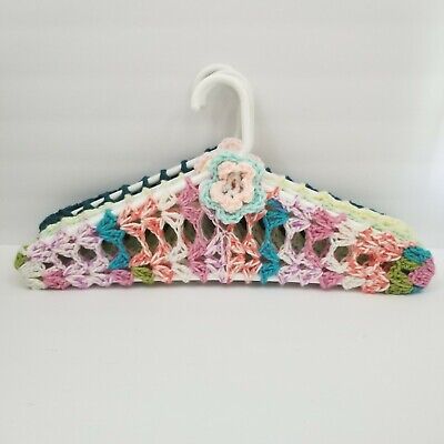 Handmade Yarn Covered Crochet Non-slip Vintage Hangers Lot Of 4