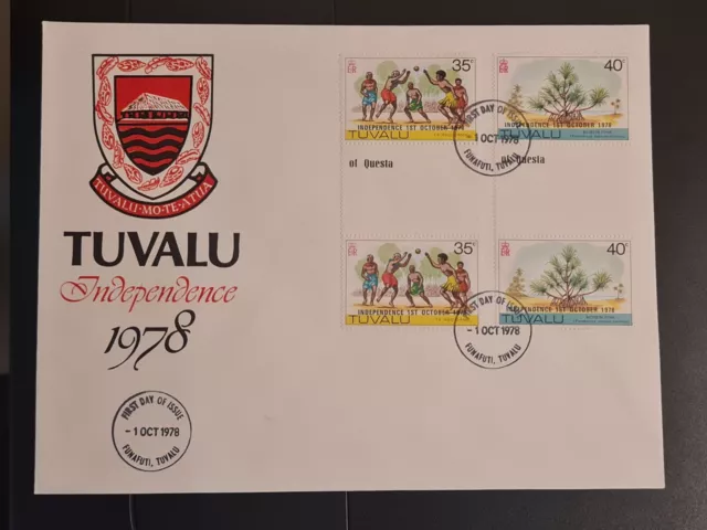 Tuvalu Independence Overprints 1978 copertina primo giorno francobolli FDC QE2