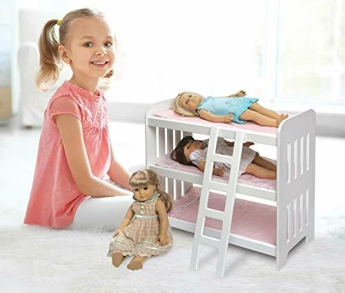 Badger Basket Triple Doll Bunk Bed with Ladder, Bedding, and Free Personaliza... 3