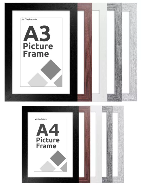 A3 & A4 Picture Frames, Black White Grey Brown Photo, Poster, Art Print Frames