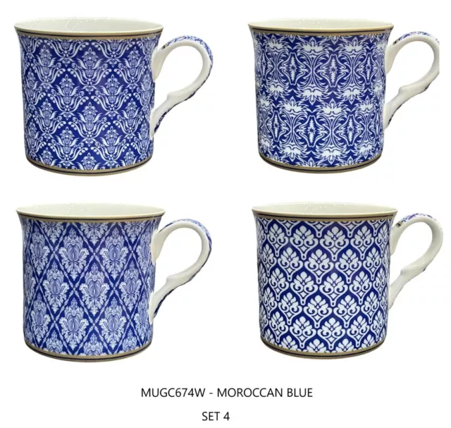 Set 4 Heritage Stoke On Trent Fine Bone China Palace Mug - Moroccan Blue