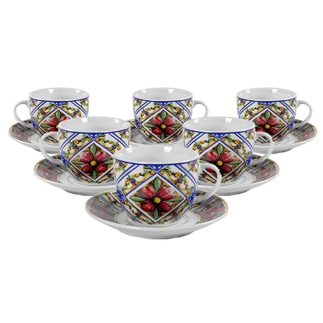 Set 6 Tazzine Caffè Con Piattino In Ceramica - Decoro Terra E Sole, 80 Ml - Foto 3