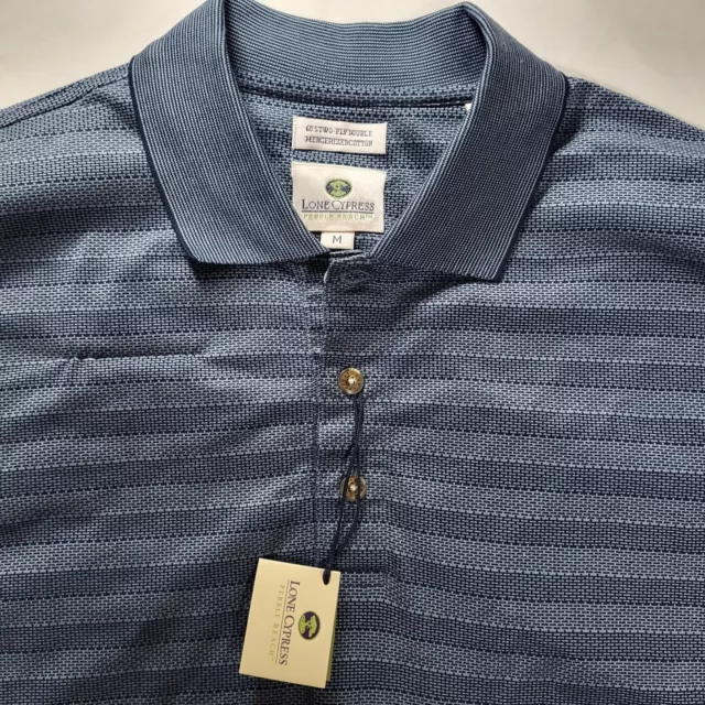 Lone Cypress Pebble Beach Men's Medium Navy Blue Mercerized Cotton Polo