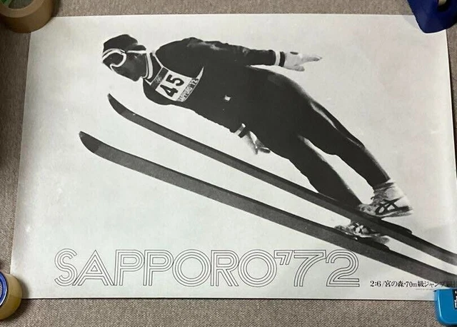 Kosei Kasaya Sapporo Olympics Ski Jumping Art Poster Made in 1972 Vintage