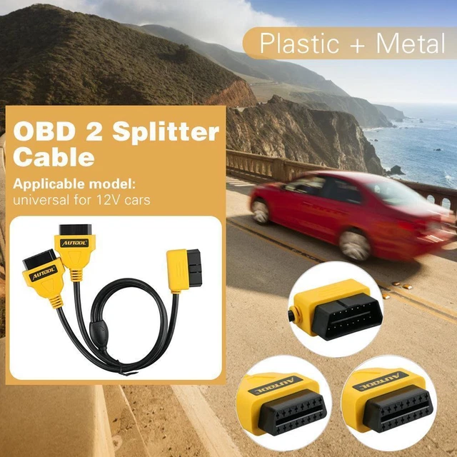 AUTOOL OBD2 OBD II 90 Angled 16Pin Male to Dual Straight Female Y ...