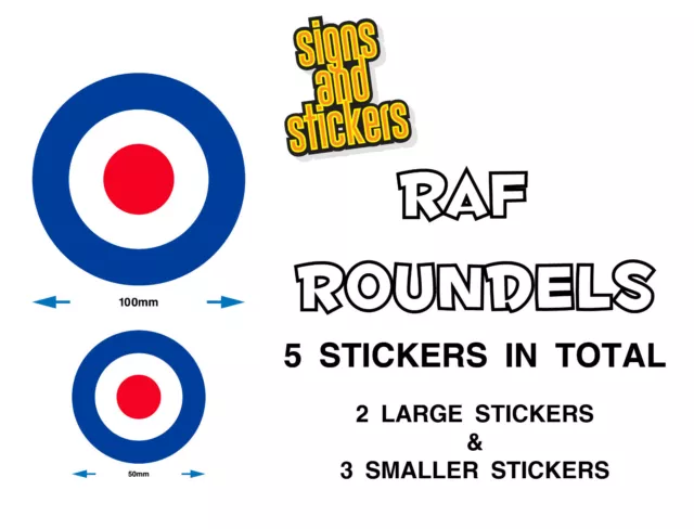 RAF Roundels 5er-Pack, Top Qualität Aufkleber Aufkleber, Van Auto Roller Mods 2 Größen