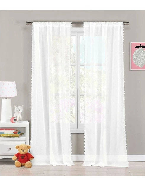 Lala + Bash Lizbett Solid Window Curtain, 38"x84" (2 Pieces), White Panel Drape