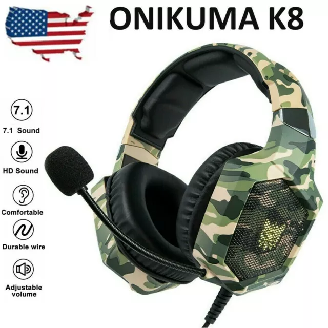 ONIKUMA K8 Gaming Headset Mic LED Stereo 7.1 Surround for PC Laptop PS4 Xbox US