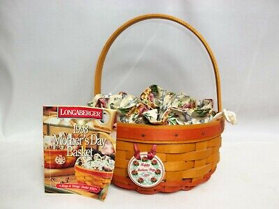 LONGABERGER 1998 ‘Happy Mother’s Day’ Basket w/ Colorful Tie-On Fabric Liner