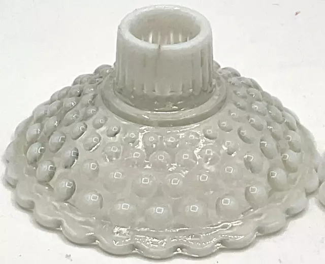 Vintage Pair Fenton Hobnail Opalescent Moonstone Glass Taper Candle Holders 3