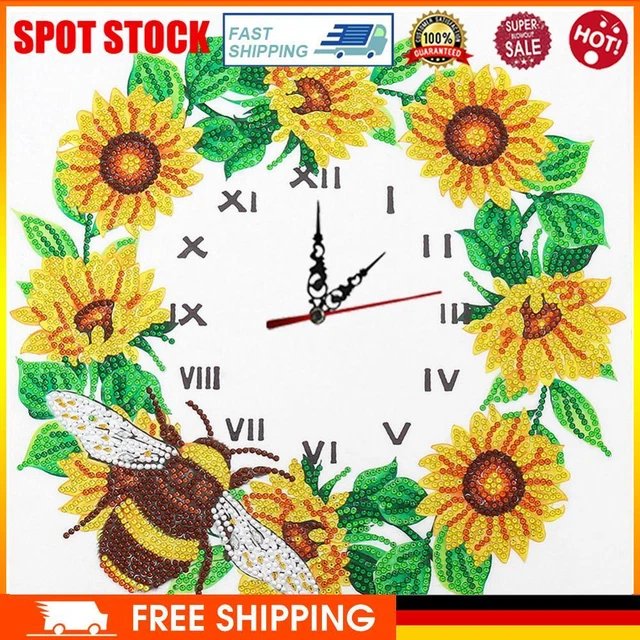 Aisen Wanduhr, Blumen, Diamond Painting, 5D, Kreuzstich, Diamant-Stickerei, Kuns