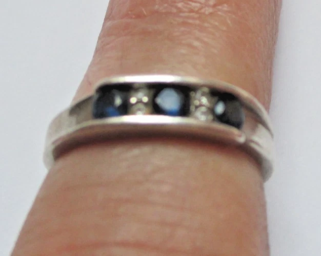 Bague Argent 925 Taille 62 Avec Citrine Madère Et Saphir - Bijou Solitaire Occasion état Neuf