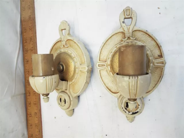 Pair Cast Iron Art Deco Cross Candle Electric Wall Sconce Light Fixture