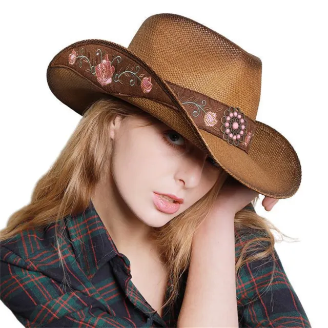 Retro Western party concert female cowboy hat female pink flower cowboy hat