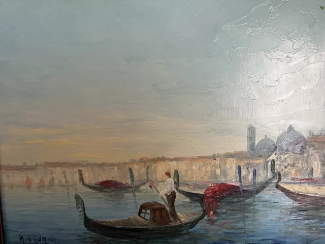 Antik alt Ölgemälde Landschaft Romantik Venedig Gondel Boot  Venezia Italien 2