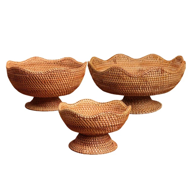 SUMTree 3pcs Plateaux Service Rotin - Corbeilles à Pain Fruits Et Cookies (26+23+20cm)