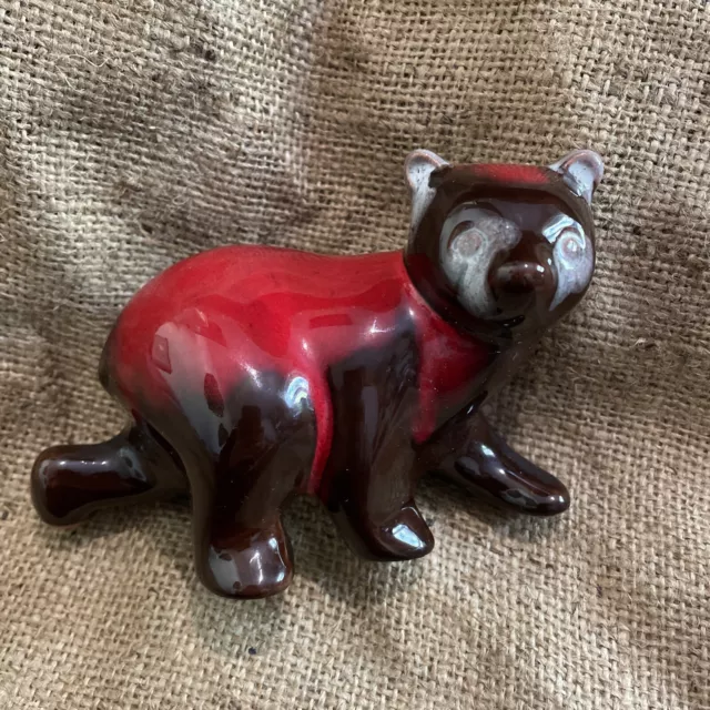 Vintage Ceramic Panda BEAR Red Drip Glaze Canadian Pottery Ornament Sculpture GC