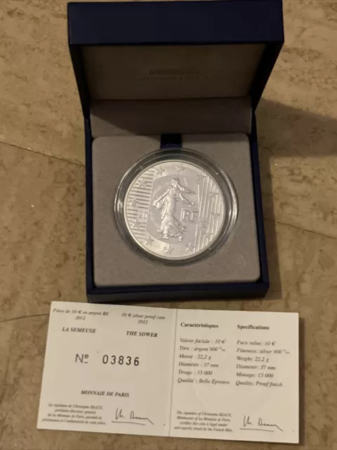 pièces de monnaie argent dix euros 2012 la semeuse