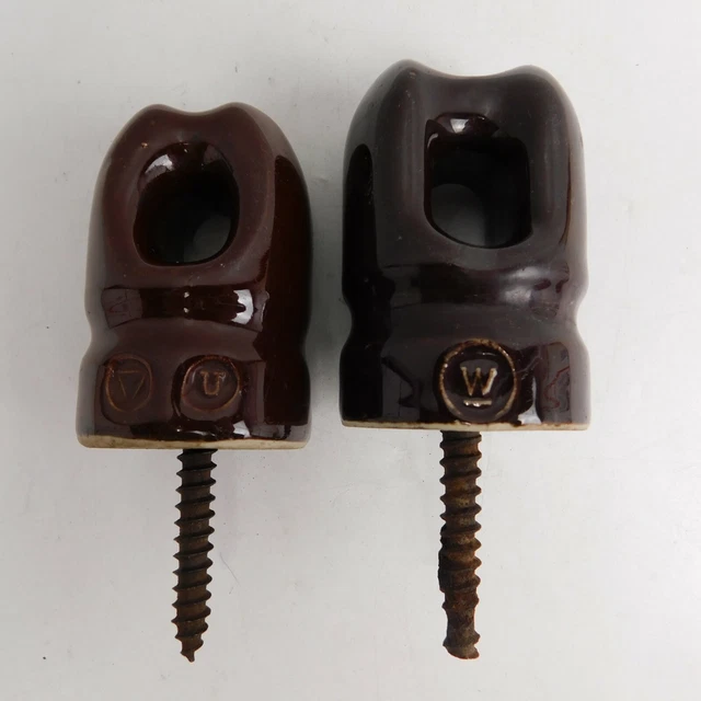 Lot Of 2 Vintage Glazed Brown Ceramic Porcelain Electric Power Line Insulator 3