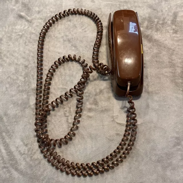 Bell Systems Trimline Brown Rotary Landline Push button Home Phone w/ Wall Mount