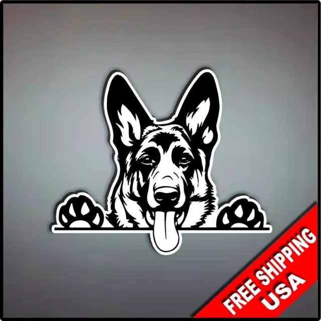 German Shepherd Peeking Dog Vinyl Decal Sticker 4.5" x3.8" Car Window White Wall