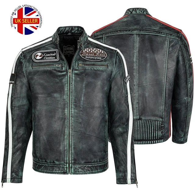 Giacca in pelle da uomo Cafe Racer Biker cerata slimfit moto giacca in pelle top