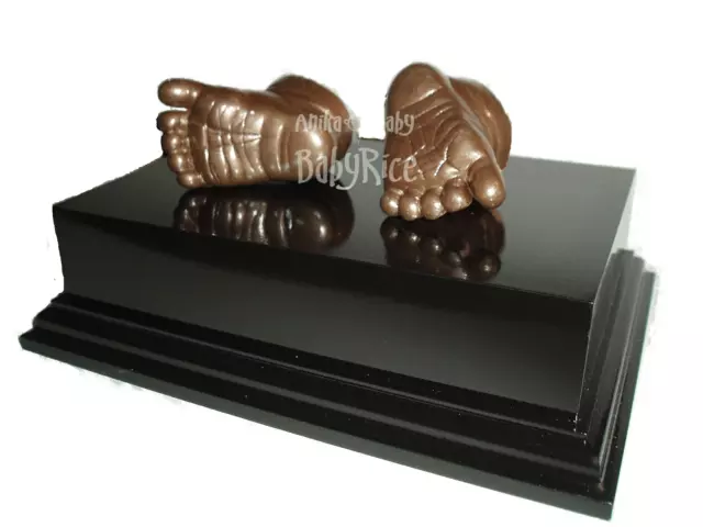 New Baby Casting Kit Bronze foot feet hand 3D casts 6x4 plinth Christening Gift