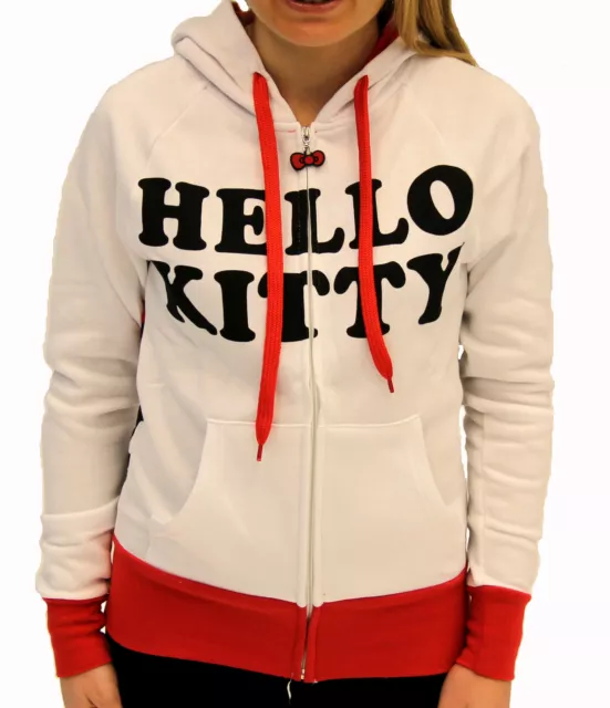 Juniors TV Show Hello Kitty White Japanese Cat Red Bow & Ears Costume Zip Hoodie